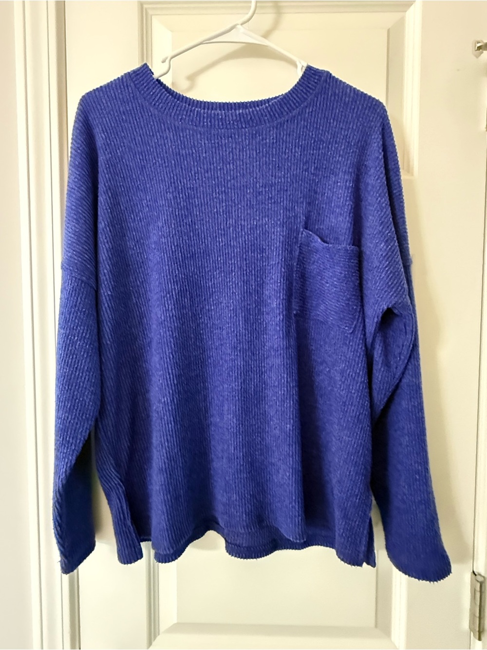 Zenana Outfitters Ribbed Scoop Neck Pocket Sweater - Royal Blue Medium